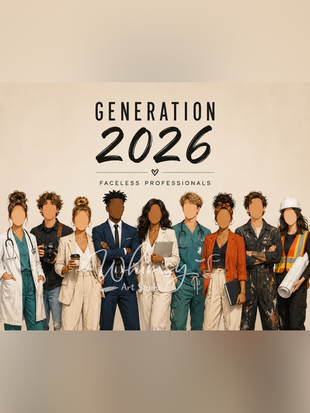 Generation 2026 Wall Art Print - Faceless Professionals in Neutral Tones